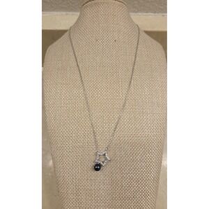 Vintage Italian Sterling Silver‎ Shooting Star Sliding Pendant Necklace Pearl